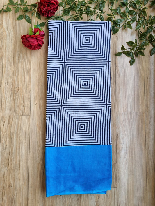 LIGHT BLUE BLOCK PRINT SAREE