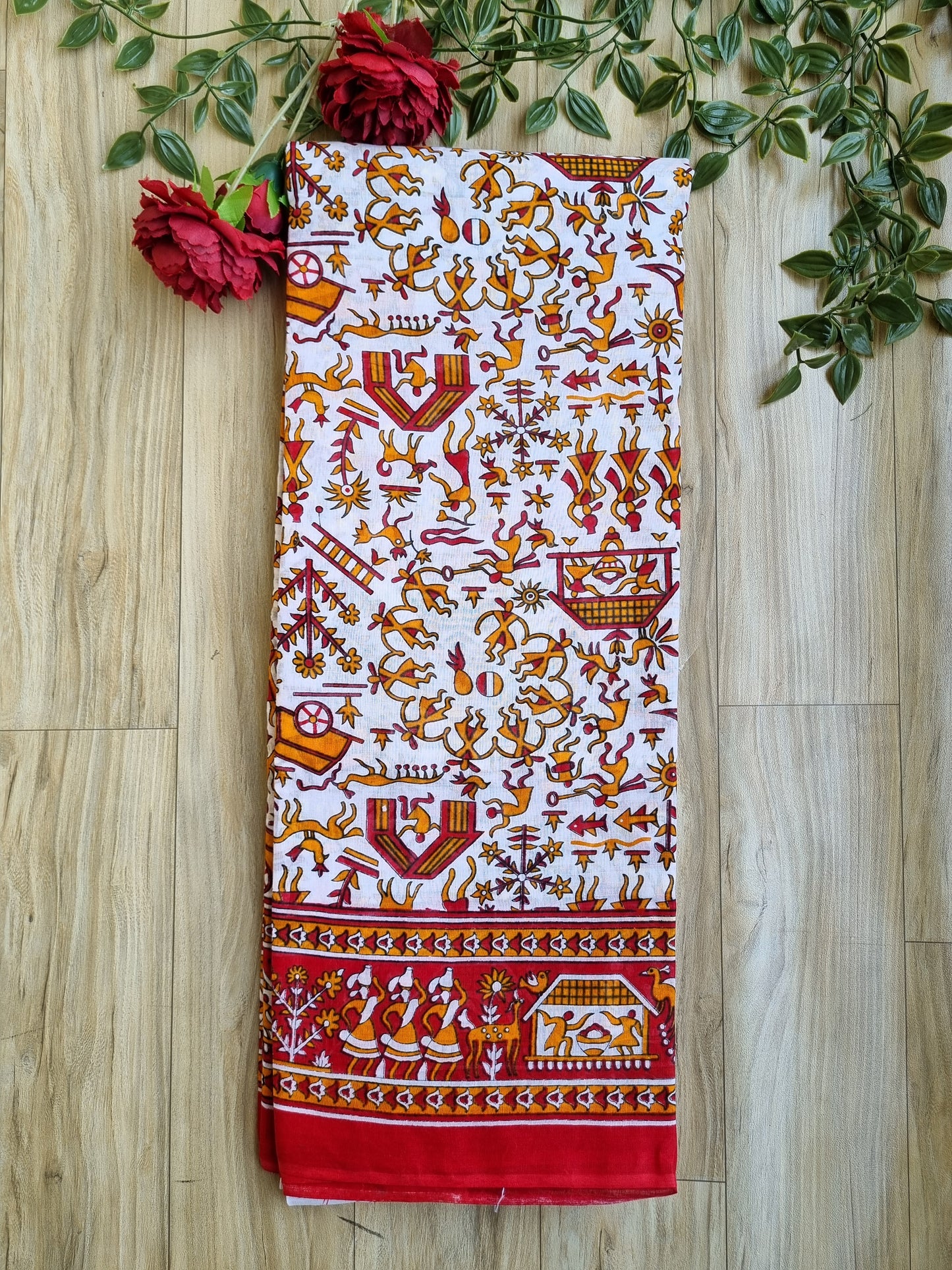 RED KALAMKARI PRINT SAREE