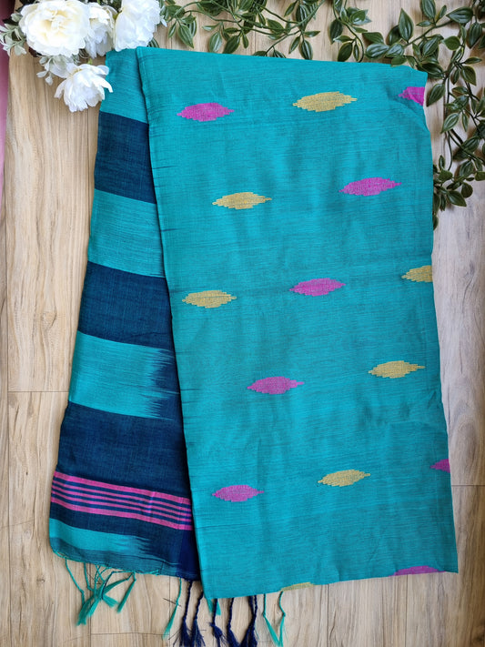 TEAL GREEN IKKOT PRINT SAREE