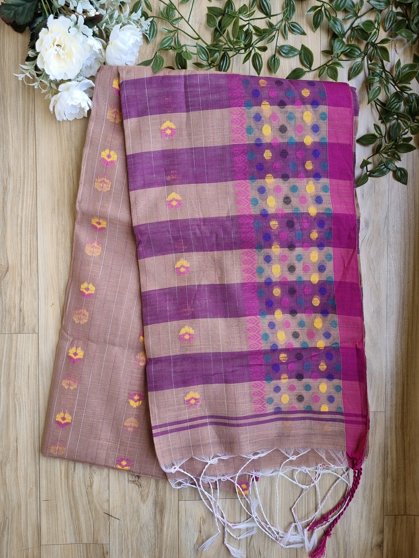 PURPLE & BROWN COTTON SLAB SAREE