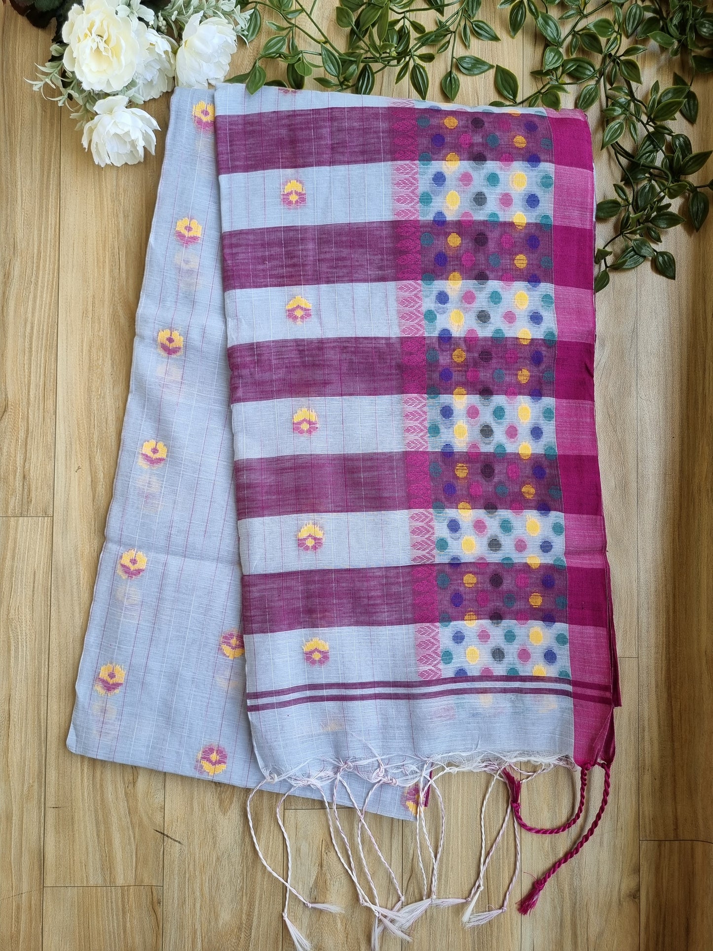 GREY & PURPLE COTTON SLAB SAREE