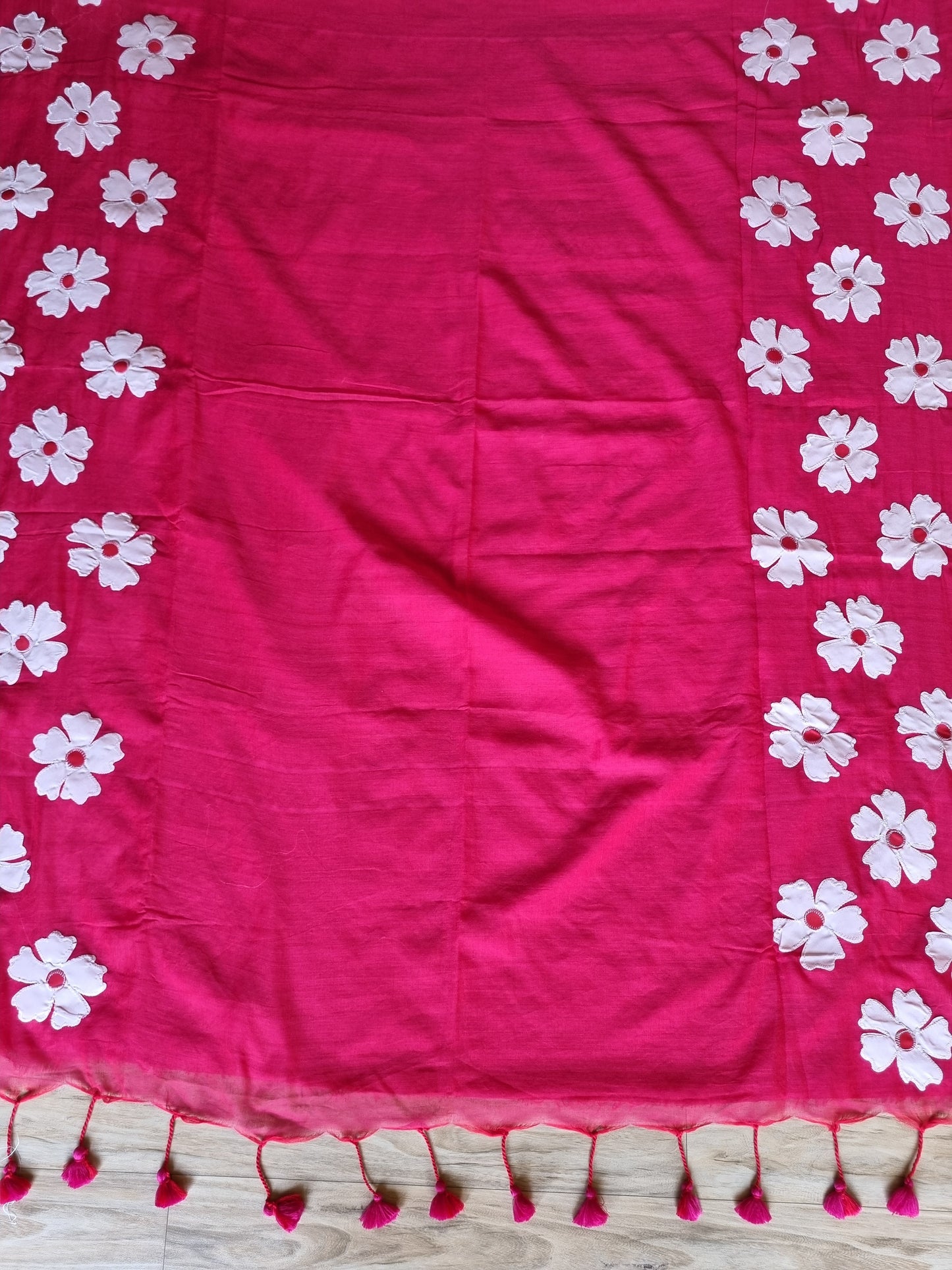 APPLIQUE KHADI COTTON RED SAREE