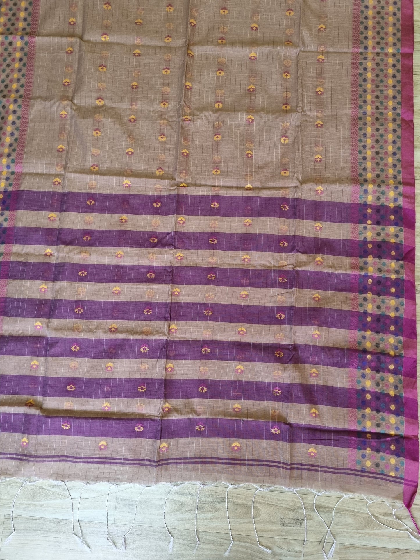 PURPLE & BROWN COTTON SLAB SAREE