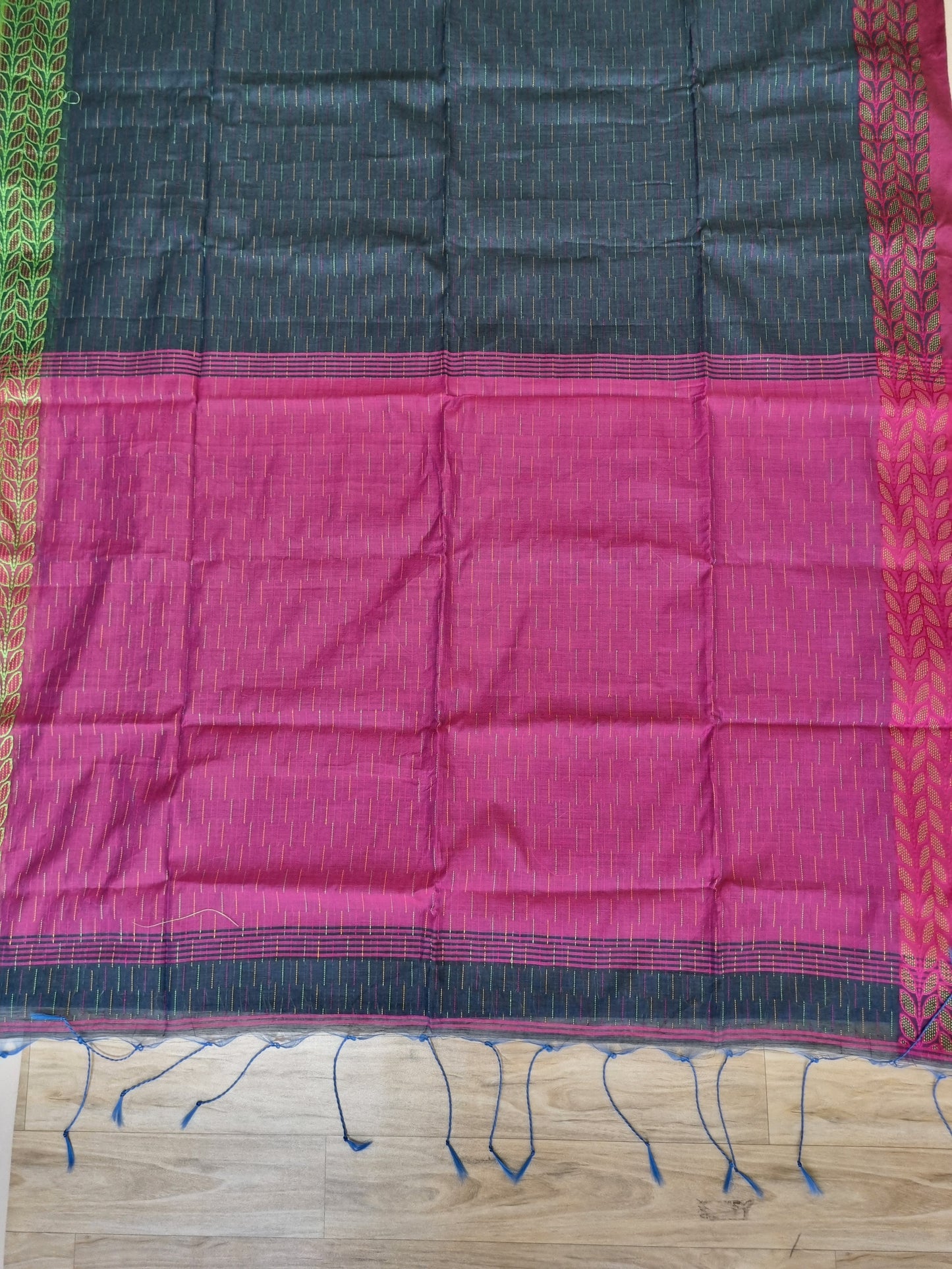 PINK & TEAL COTTON SLAB SAREE