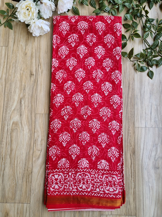 RED PURE COTTON SAREE