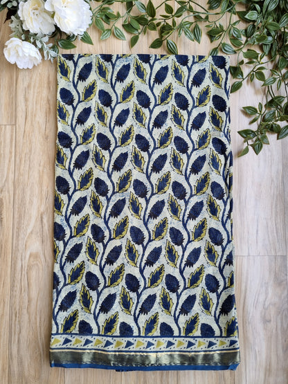 BLUE AND GREEN CHANDERI COTTON SAREE WITH SMALL ZARI