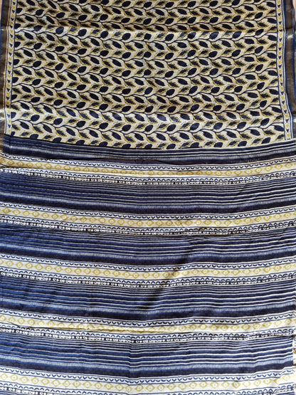 BLUE AND GREEN CHANDERI COTTON SAREE WITH SMALL ZARI