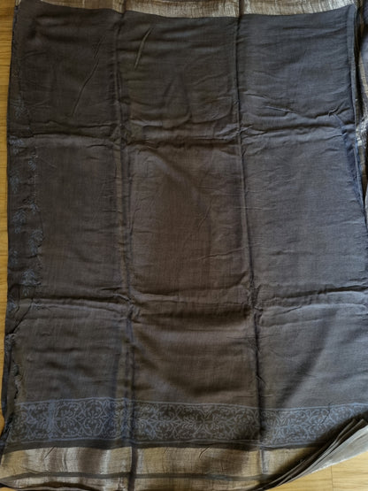DARK BLUE GREY COTTON LINEN SAREE