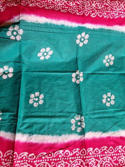 SKY BLUE & PINK BLOCK PRINT SAREE