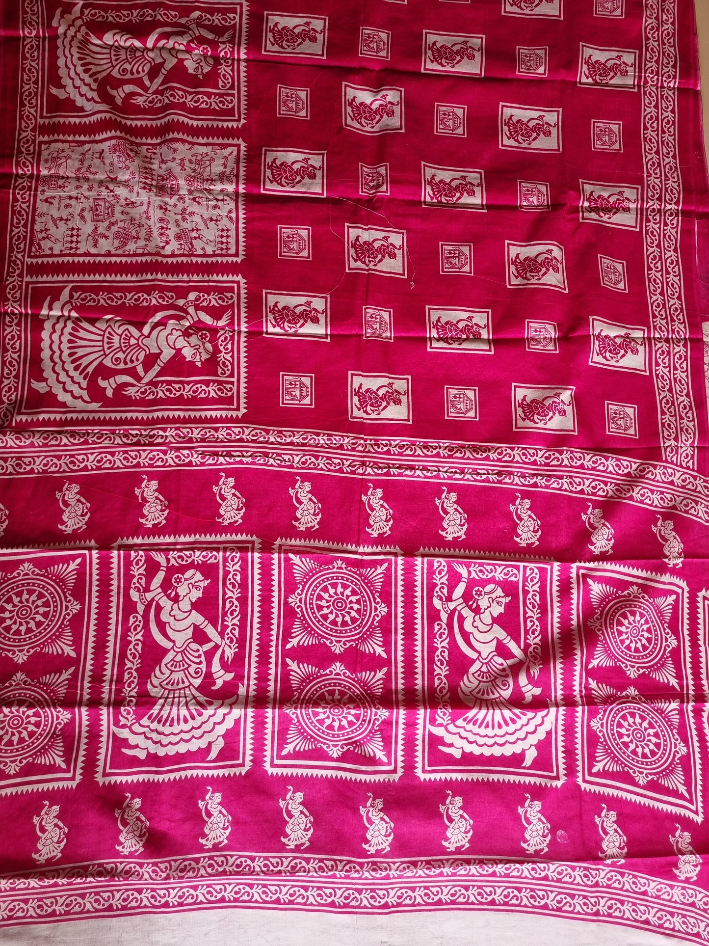 PINK & WHITE BLOCK PRINT SAREE