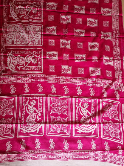 PINK & WHITE BLOCK PRINT SAREE