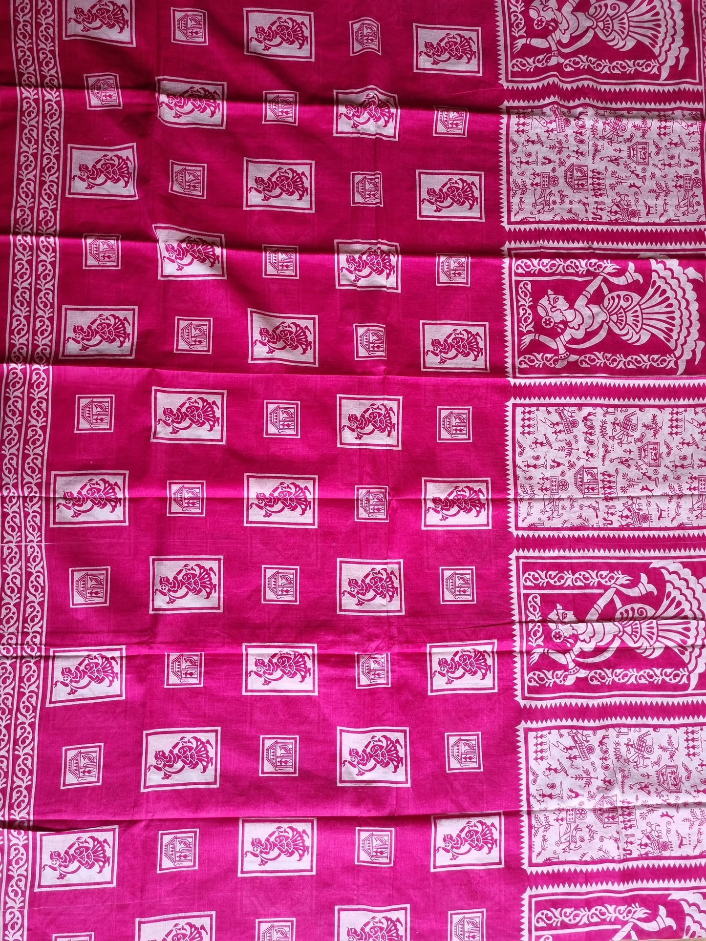 PINK & WHITE BLOCK PRINT SAREE