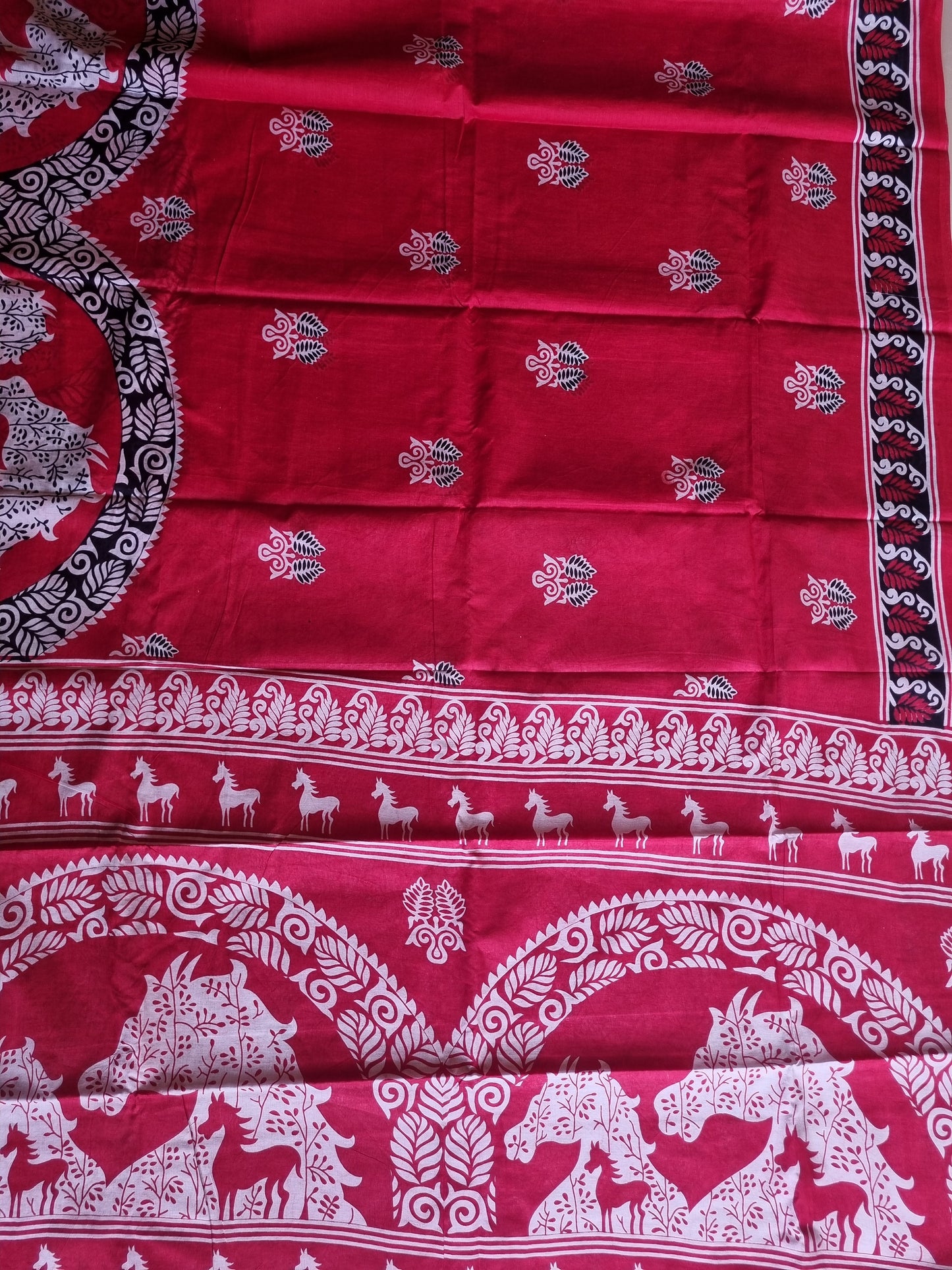 RED BLOCK PRINT SAREE