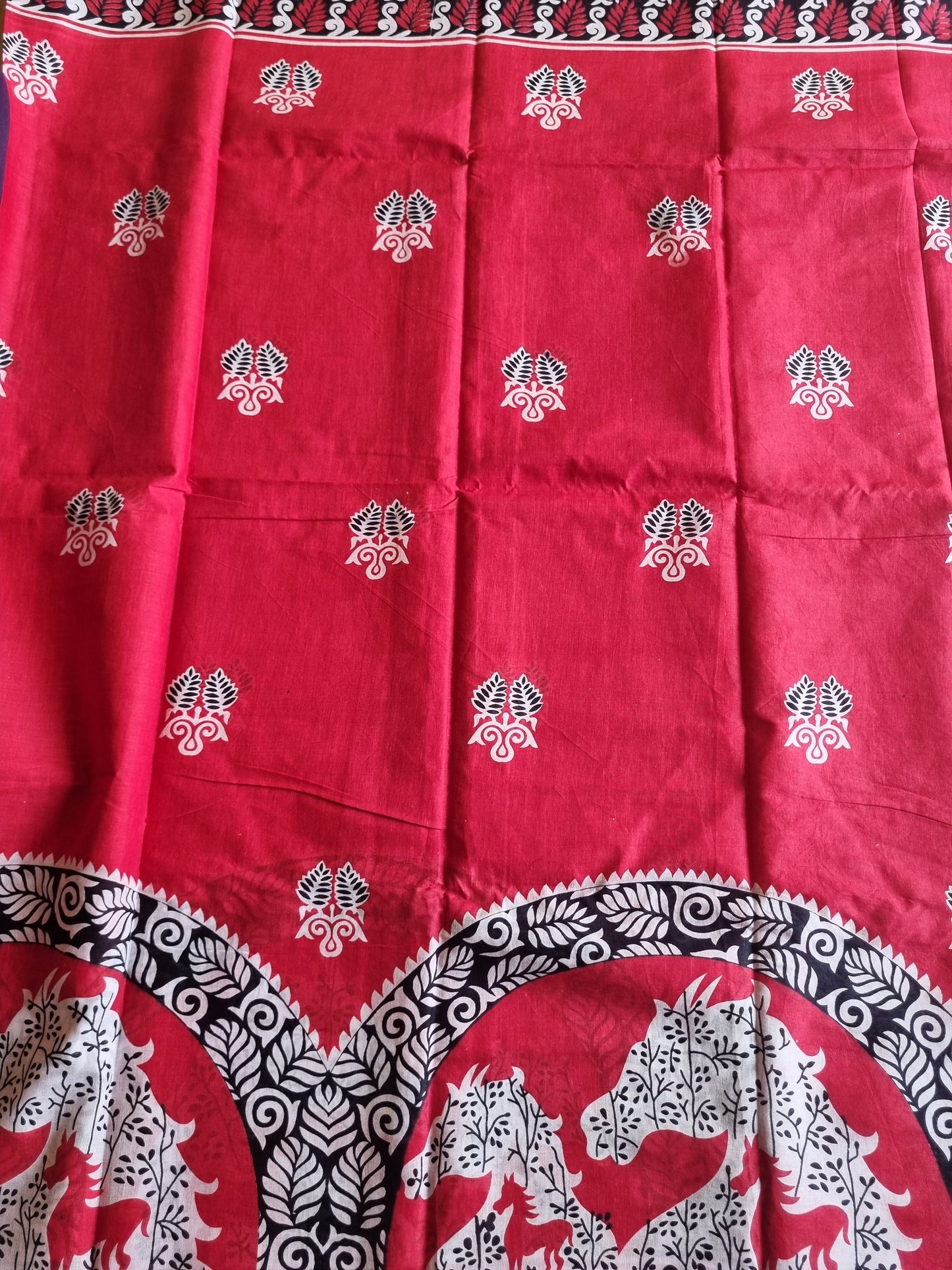 RED BLOCK PRINT SAREE