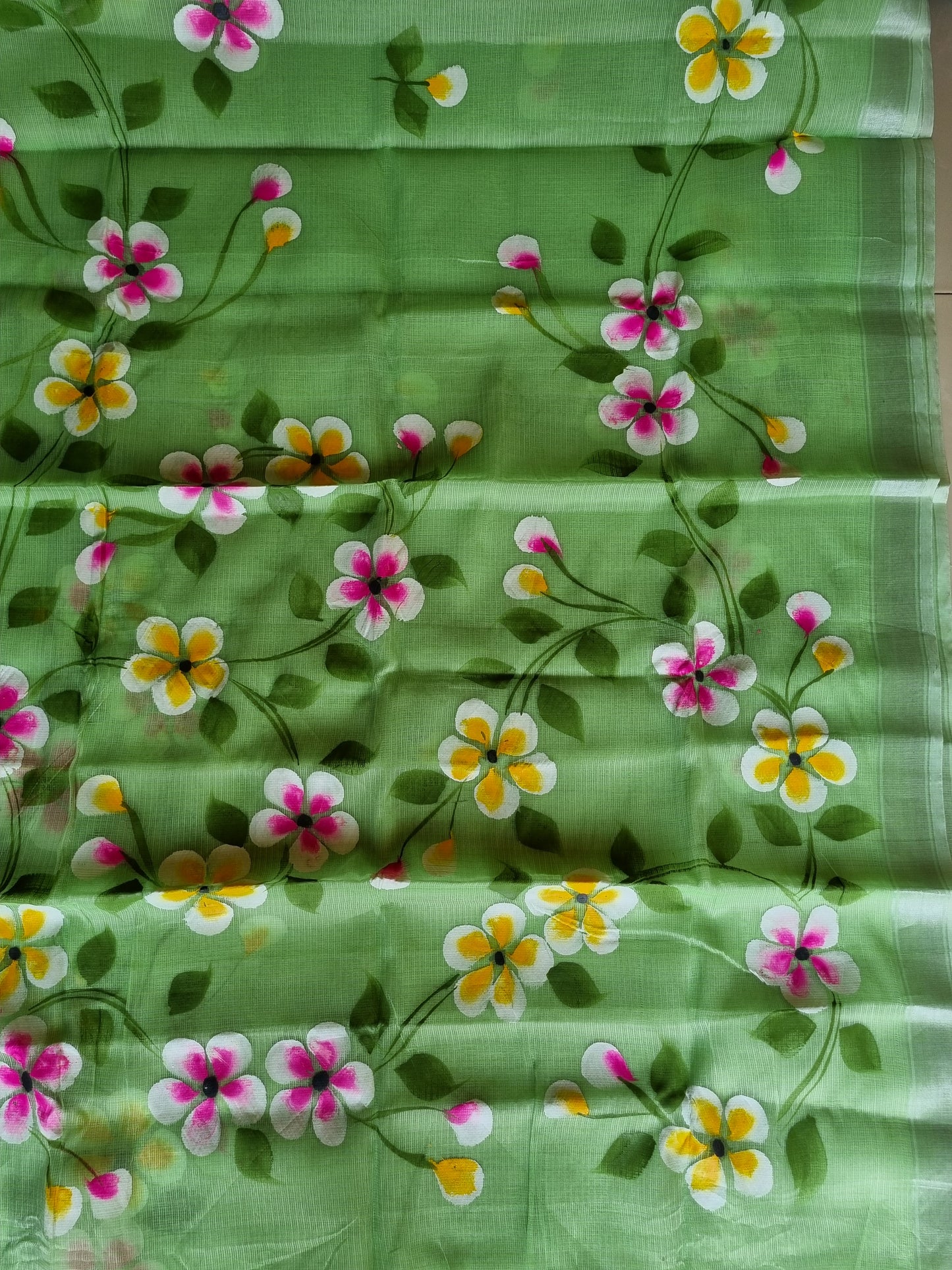 HANDPAINTED GREEN FLORAL SAREE