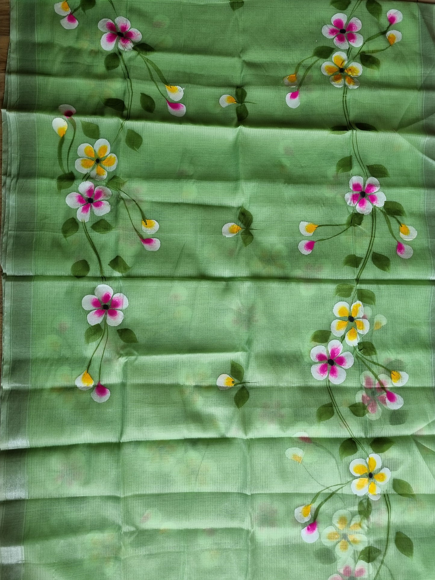 HANDPAINTED GREEN FLORAL SAREE