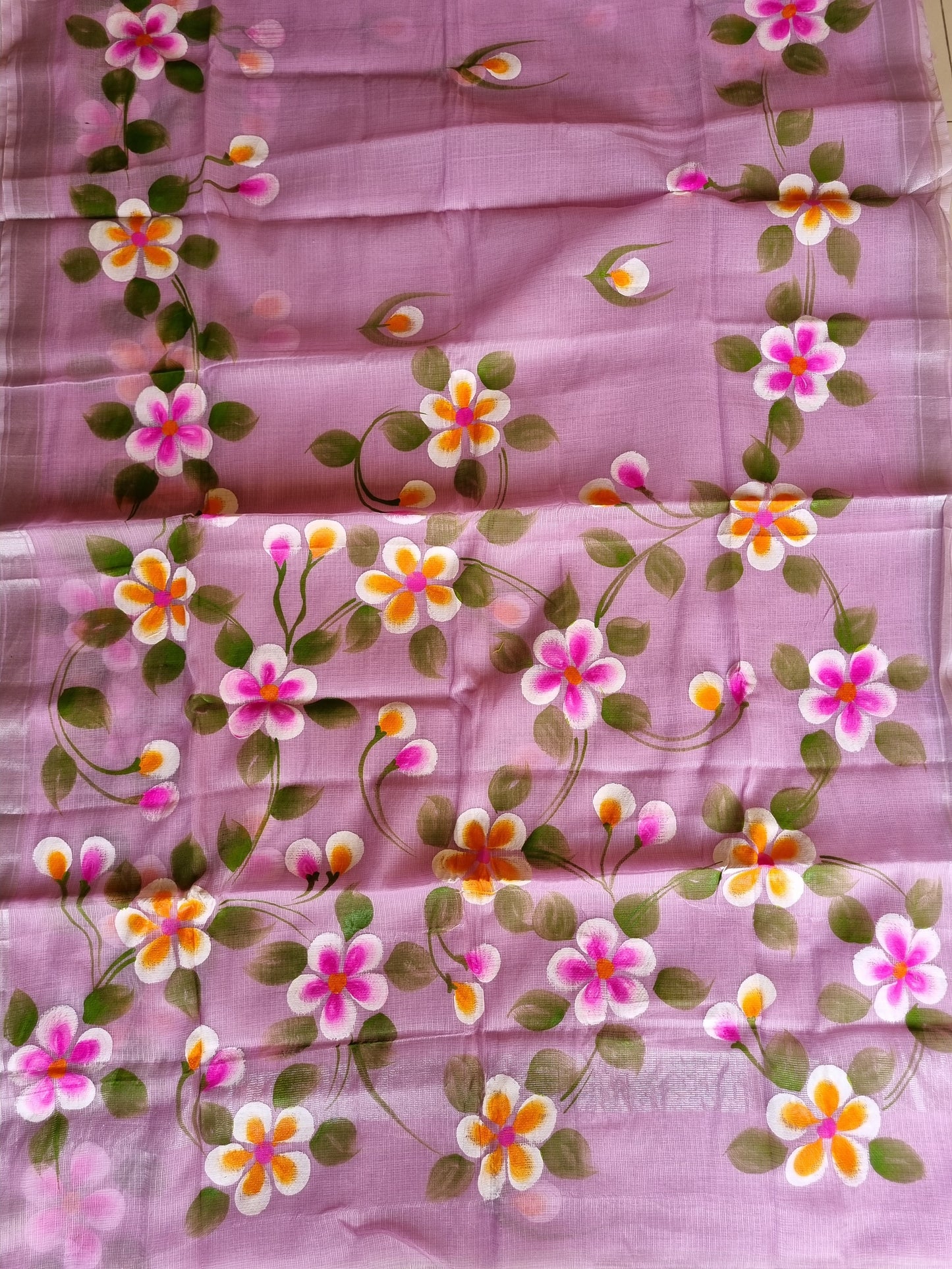 HANDPAINTED PINK FLORAL SAREE