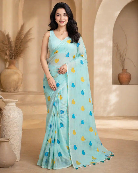 TORQUOISE HEART MUL COTTON SAREE