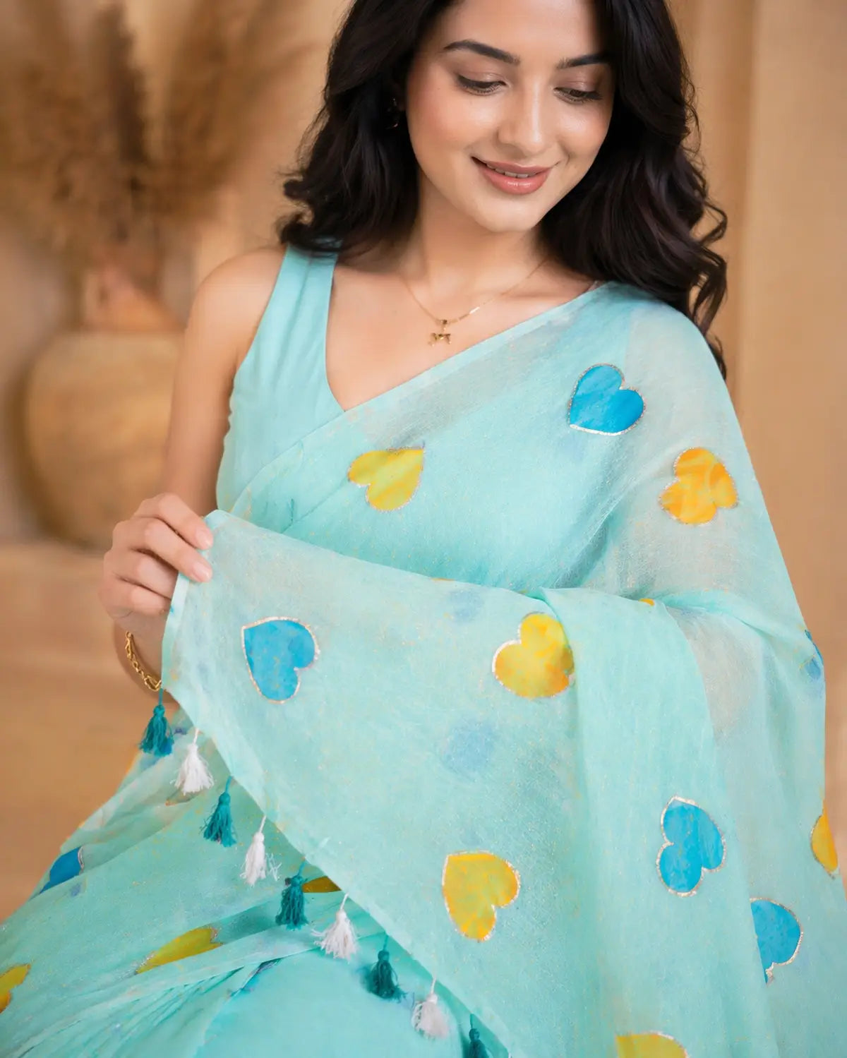 TORQUOISE HEART MUL COTTON SAREE