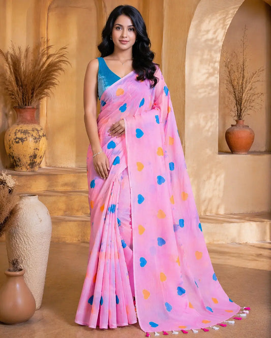 BABY PINK HEART MUL COTTON SAREE