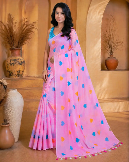 BABY PINK HEART MUL COTTON SAREE