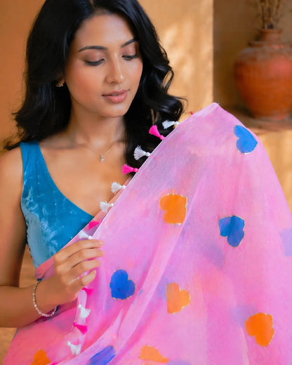 BABY PINK HEART MUL COTTON SAREE