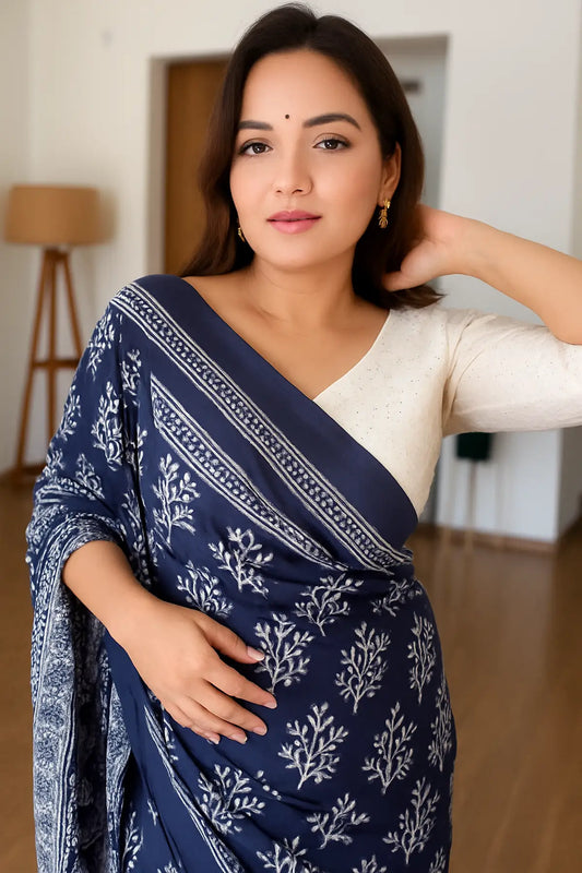 BLUE MULMUL COTTON SAREE