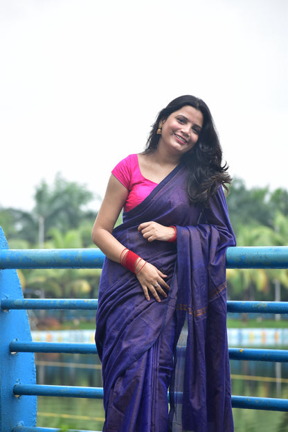 PURPLE GOLDEN STRIPE COTTON SAREE