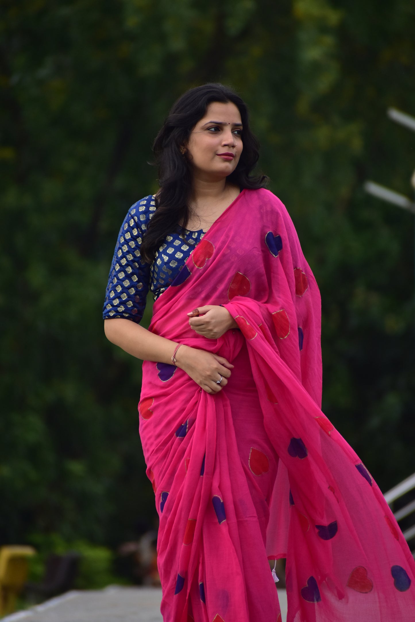 DARK PINK HEART MUL COTTON SAREE