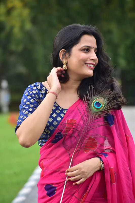 DARK PINK HEART MUL COTTON SAREE