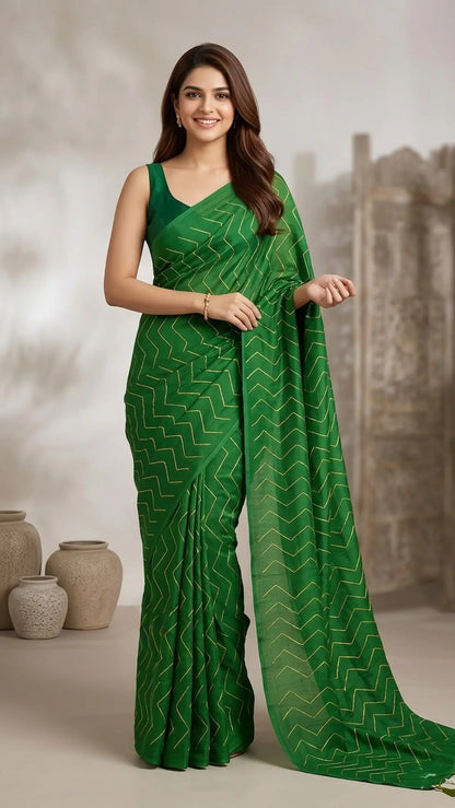 GREEN ZIG ZAG MUL COTTON SAREE