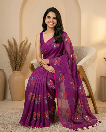 PURPLE LOTUS SITARA MUL COTTON SAREE