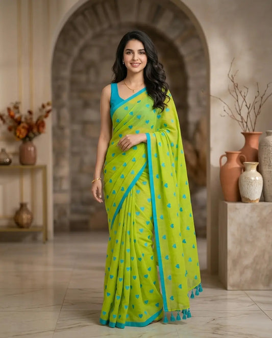 GREEN HEART MUL COTTON SAREE