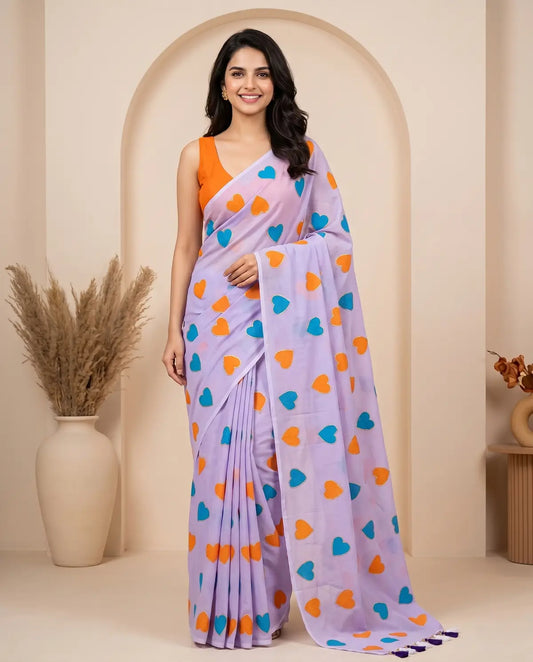 LAVENDER PURPLE HEART MUL COTTON SAREE