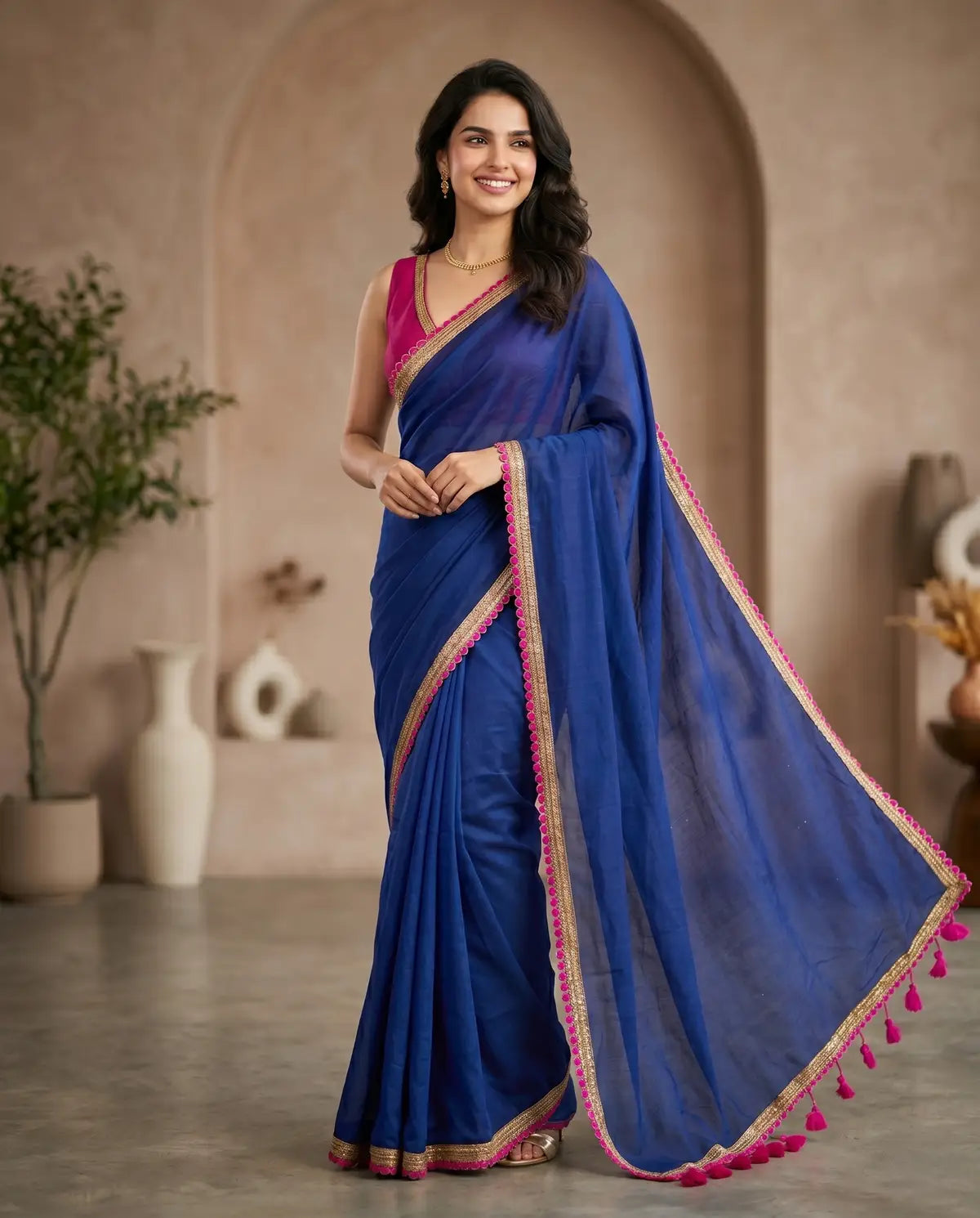 BLUE LACE MUL COTTON SAREE