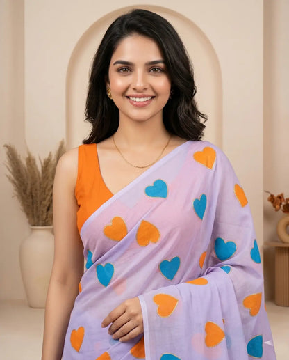 LAVENDER PURPLE HEART MUL COTTON SAREE