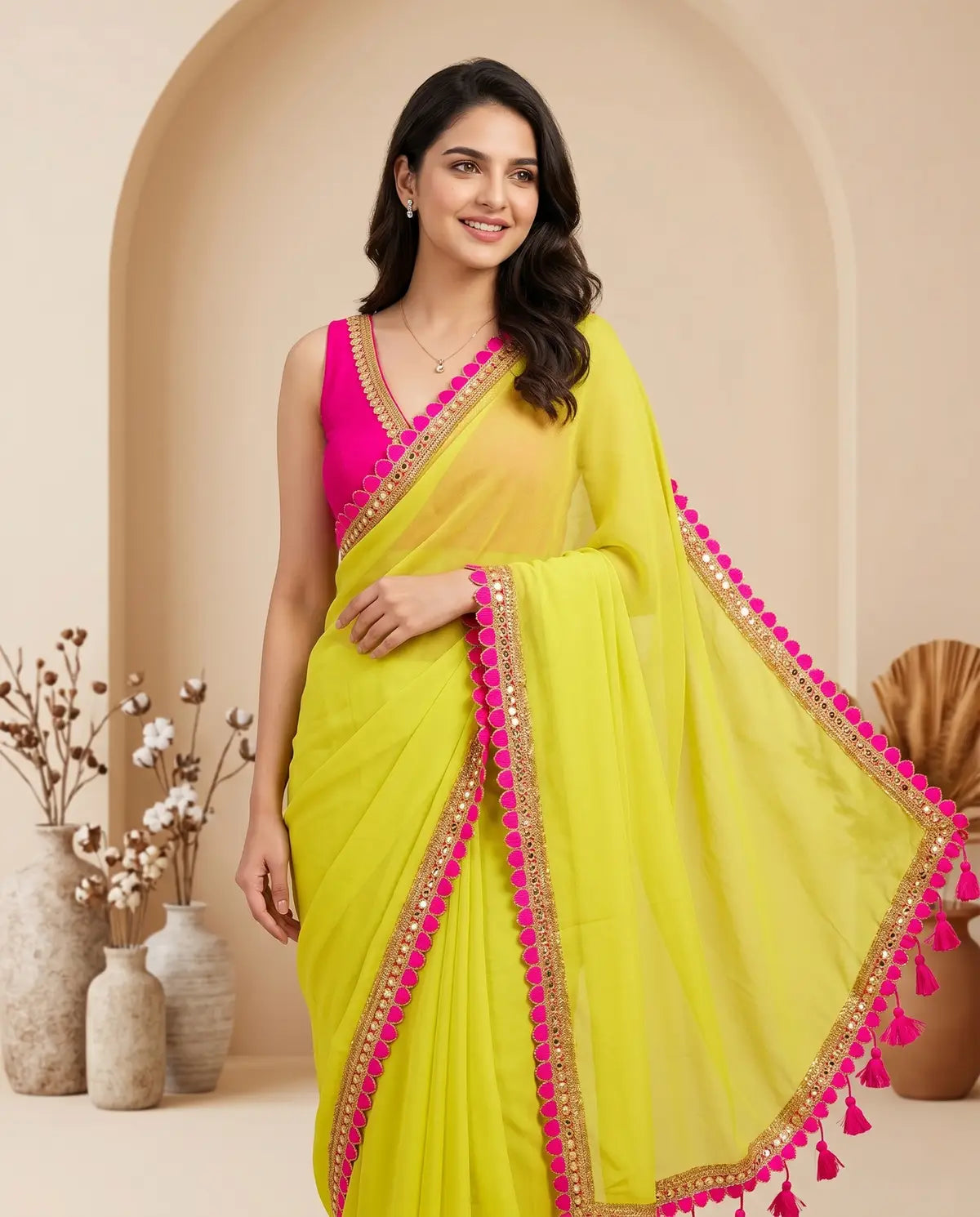 PARROT GREEN LACE MUL COTTON SAREE