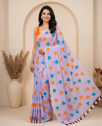 LAVENDER PURPLE HEART MUL COTTON SAREE