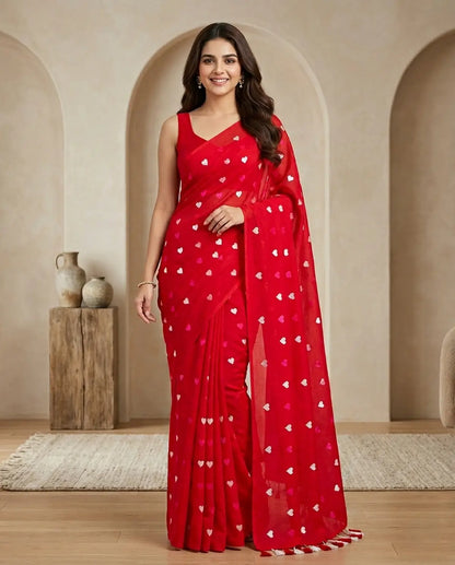 RED HEART MUL COTTON SAREE