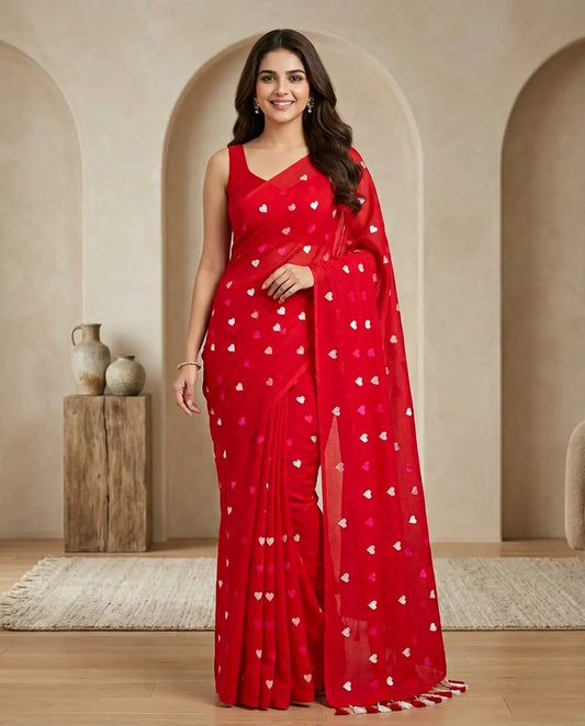 RED HEART MUL COTTON SAREE