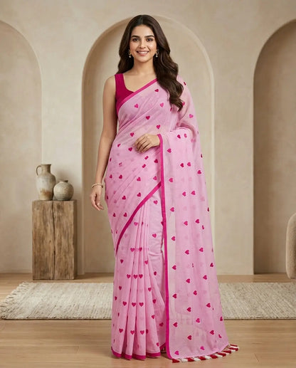 PINK HEART MUL COTTON SAREE
