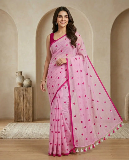 PINK HEART MUL COTTON SAREE