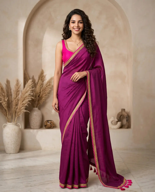 PURPLE  LACE MUL COTTON SAREE
