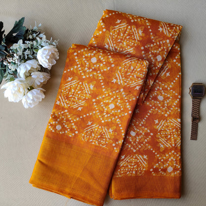YELLOW PRINTED COTTON SAREE