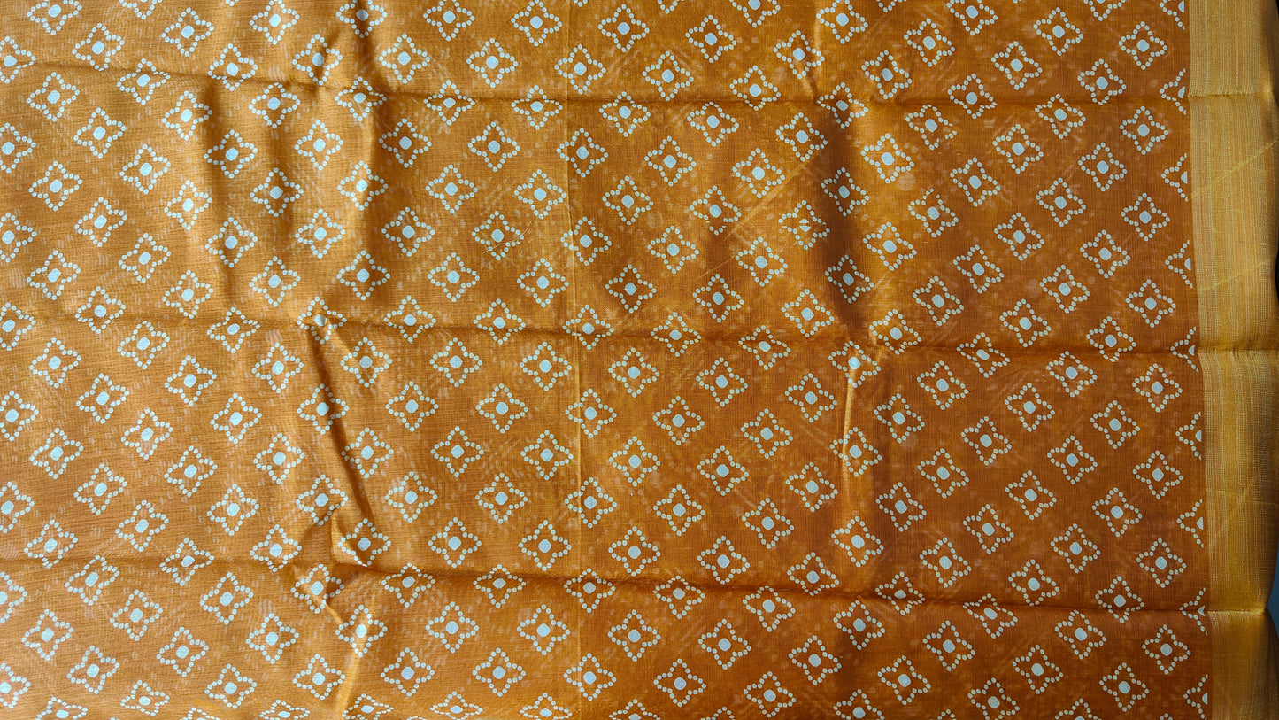 YELLOW PRINTED COTTON SAREE