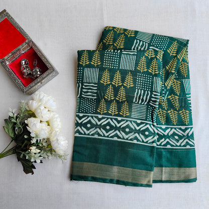 Green Printed Cotton Saree