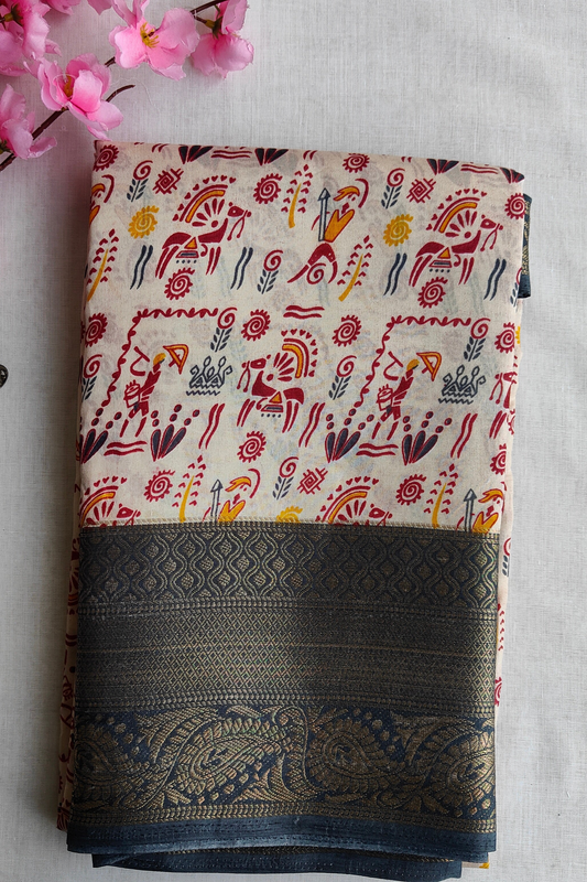 CREAM KALAMKARI SAREE