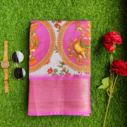GREY AND PINK KALAMKARI SAREE