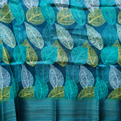TEAL GREEN PRINTED COTTON SAREE