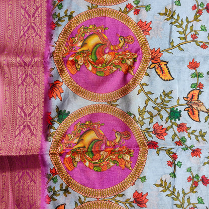 GREY AND PINK KALAMKARI SAREE